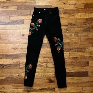 Topshop embroidered black skinny jeans